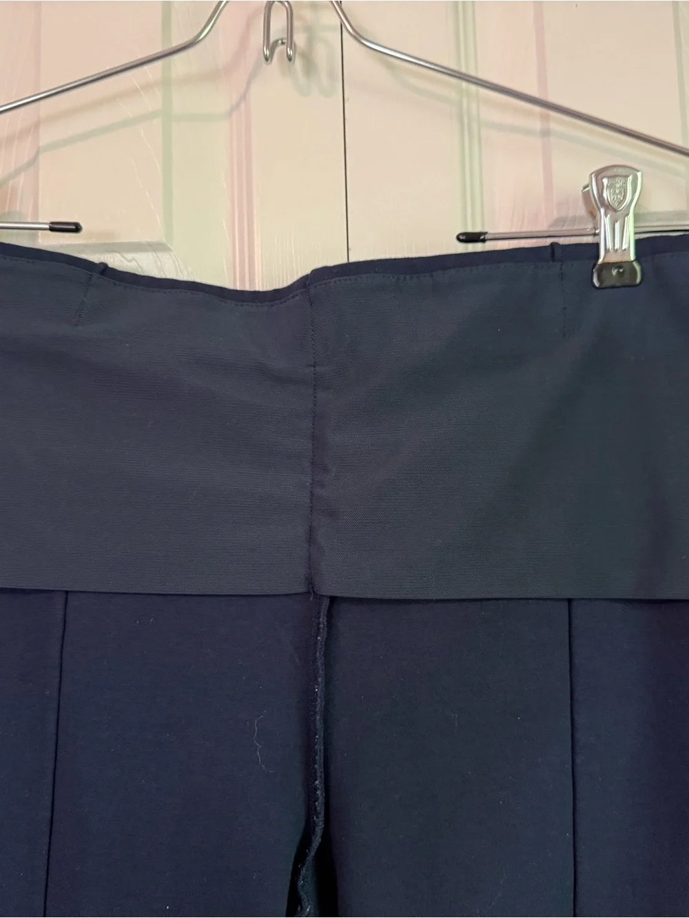 Rafaella Navy Cropped Wide Leg Pintuck Pants